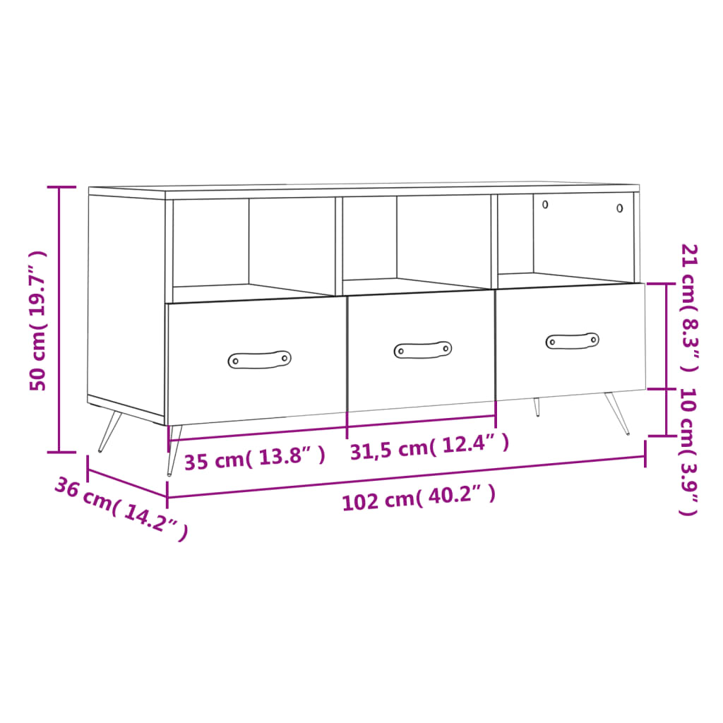 vidaXL TV-taso betoninharmaa 102x36x50 cm tekninen puu