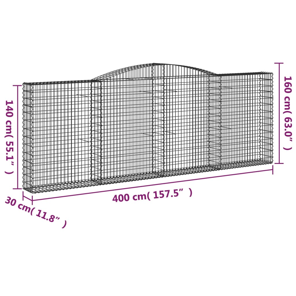 vidaXL Kaarevat kivikorit 6 kpl 400x30x140/160 cm galvanoitu rauta