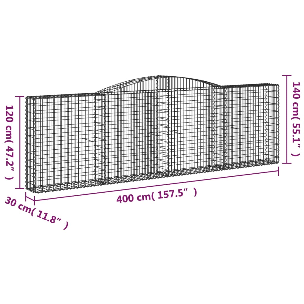 vidaXL Kaarevat kivikorit 5 kpl 400x30x120/140 cm galvanoitu rauta