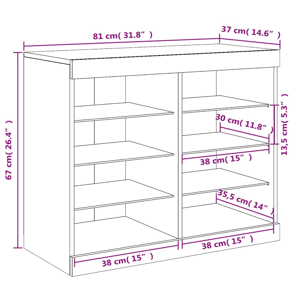 vidaXL Senkki LED-valoilla musta 81x37x67 cm