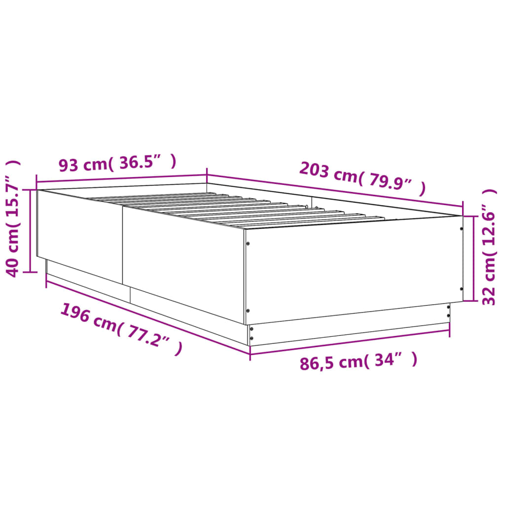 vidaXL Sängynrunko savutammi 90x200 cm tekninen puu