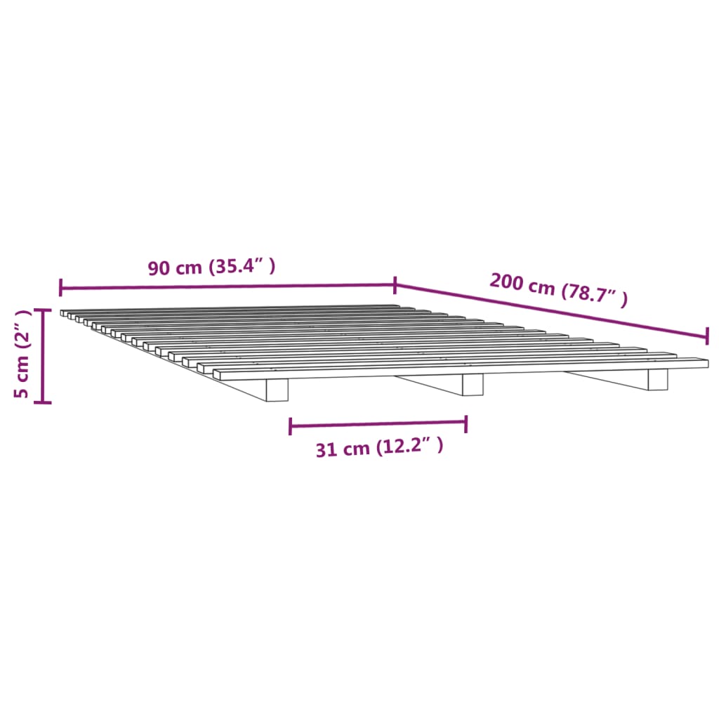 vidaXL Sängynrunko harmaa 90x200 cm täysi mänty