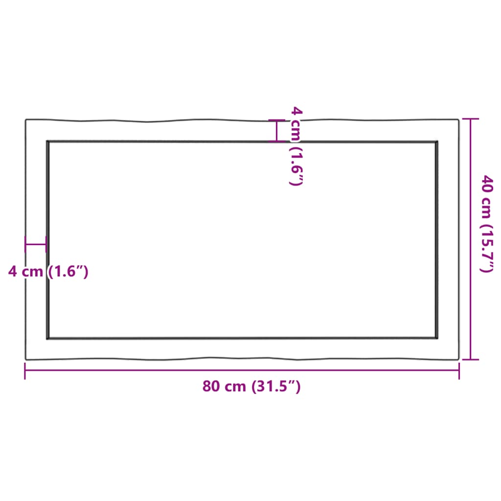 vidaXL Pöytälevy 80x40x(2-6) cm käsittelemätön täysi puu elävä reuna