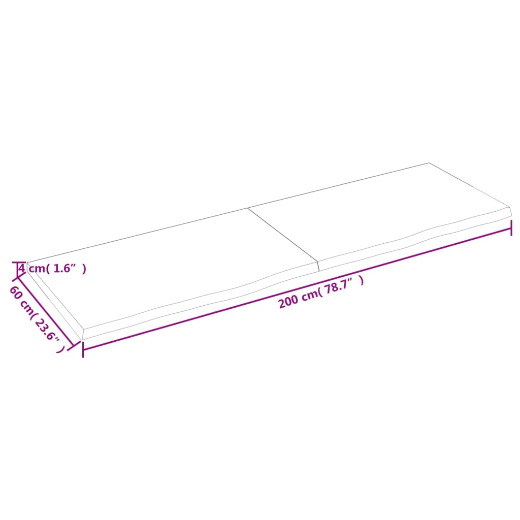 vidaXL Pöytälevy vaaleanruskea 200x60x(2-4) cm käsitelty täystammi