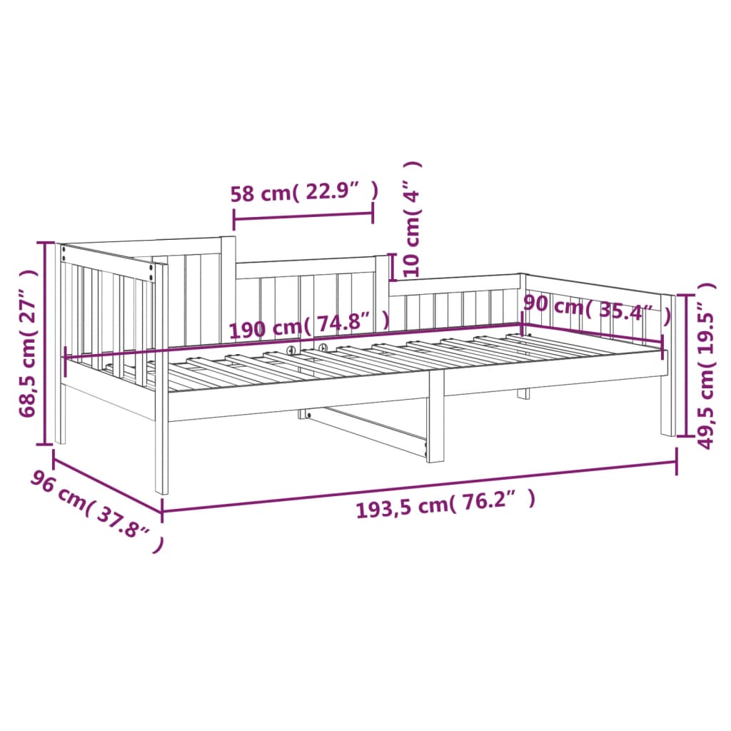 vidaXL Sohvasänky hunajanruskea 90x190 cm täysi mänty