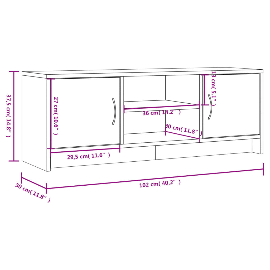 vidaXL TV-taso betoninharmaa 102x30x37,5 cm tekninen puu