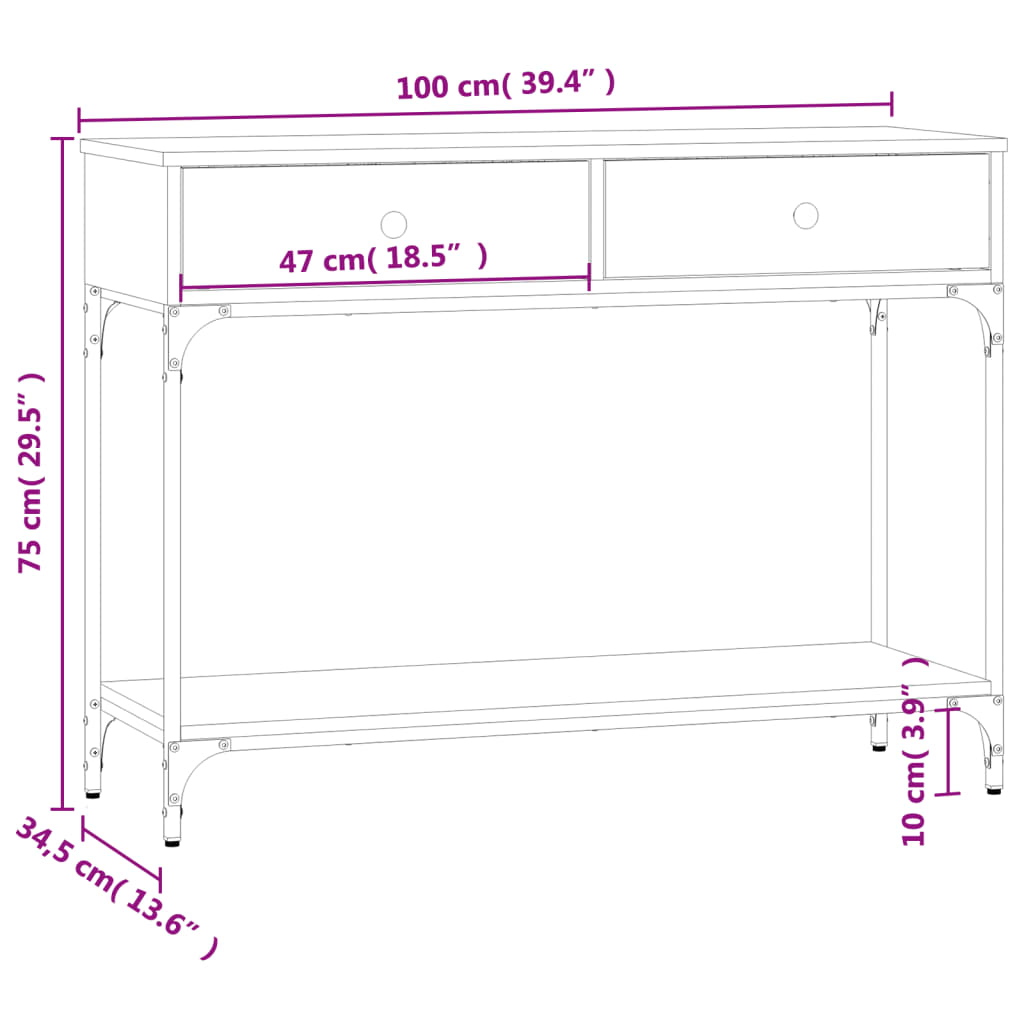 vidaXL Konsolipöytä savutammi 100x34,5x75 cm tekninen puu