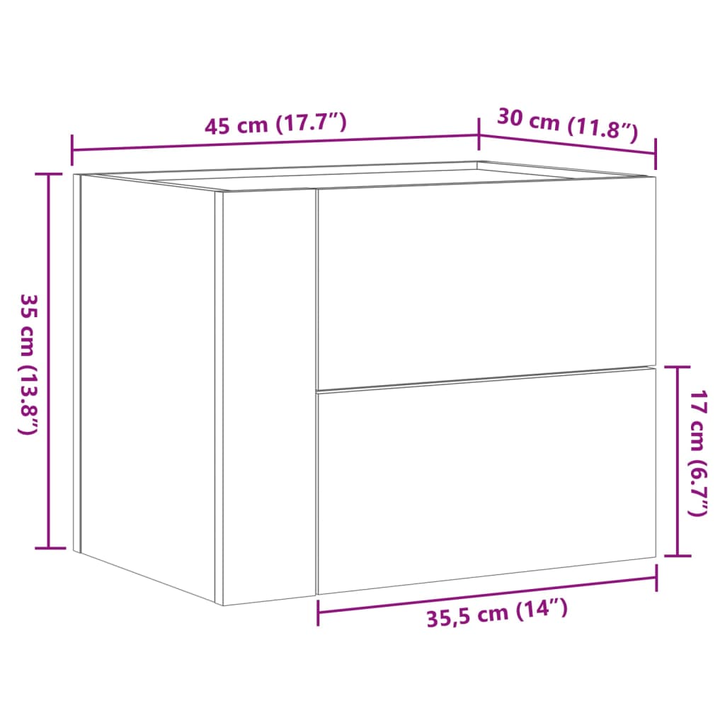 vidaXL Seinäkiinnitettävät yöpöydät 2 kpl musta 45x30x35 cm