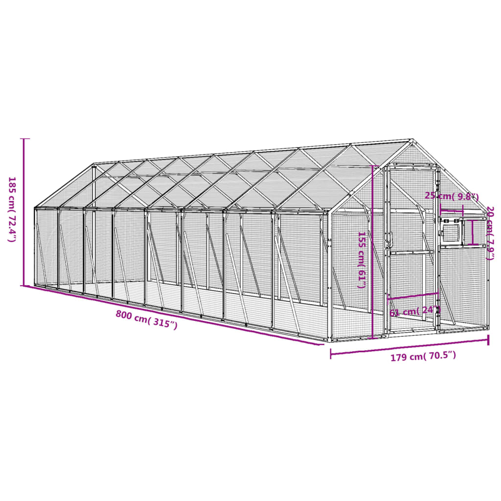 vidaXL Aviaario antrasiitti 1,79x8x1,85 m alumiini