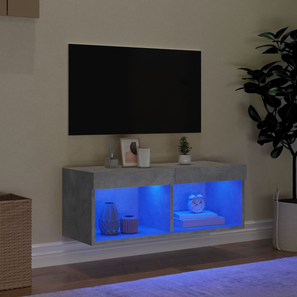 vidaXL TV-taso LED-valoilla betoninharmaa 80x30x30 cm