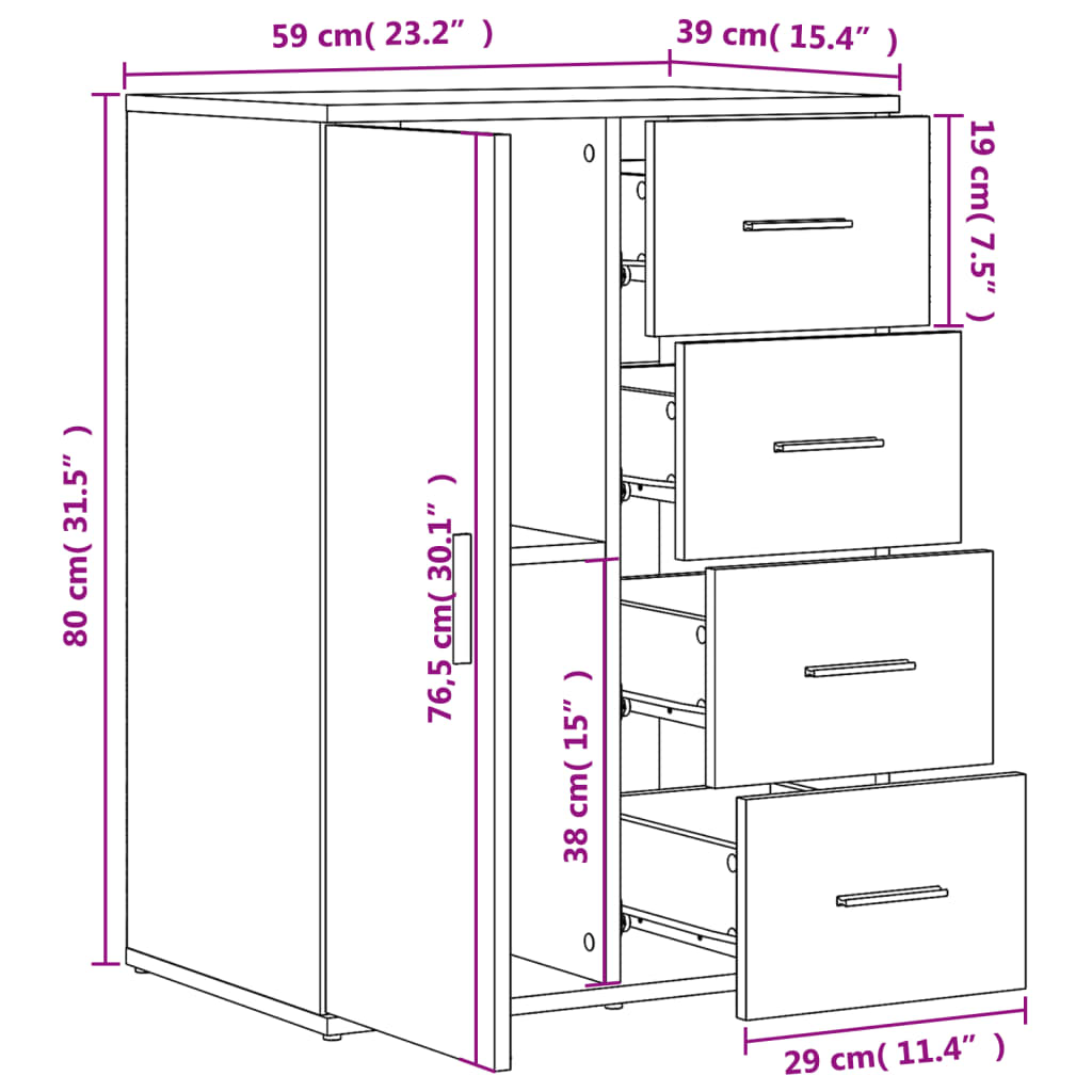 vidaXL Senkki musta 59x39x80 cm tekninen puu