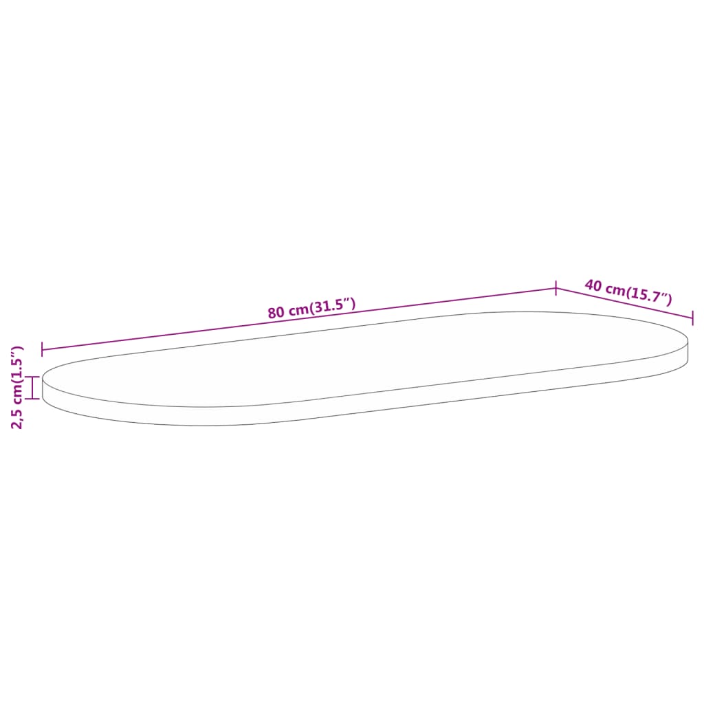 vidaXL Pöytälevy 80x40x2,5 cm ovaali täysi karkea mangopuu