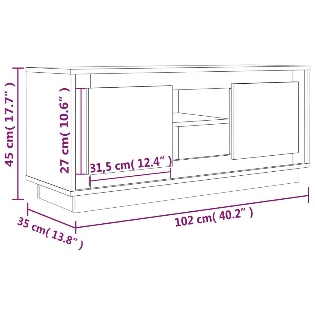 vidaXL TV-taso harmaa Sonoma 102x35x45 cm tekninen puu