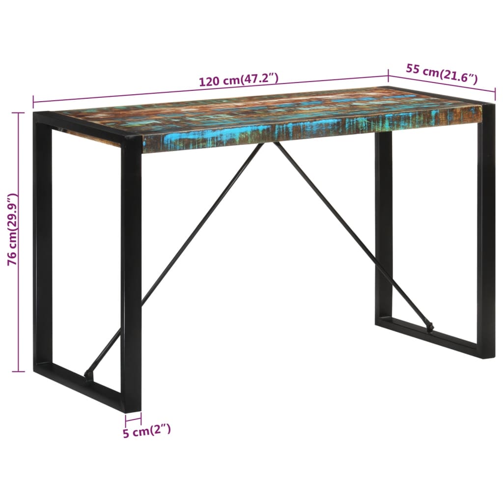 vidaXL Ruokapöytä 120x55x76 cm kierrätetty täyspuu