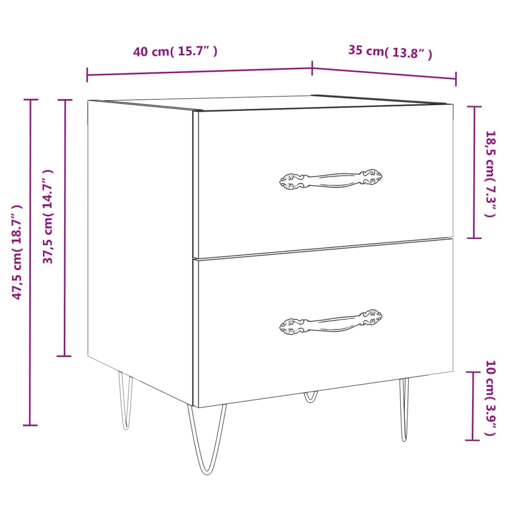 vidaXL Yöpöydät 2 kpl ruskea tammi 40x35x47,5 cm tekninen puu