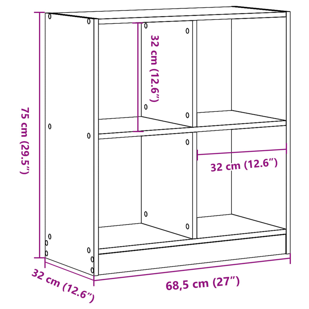 vidaXL Kirjahylly betoninharmaa 68,5x32x75 cm tekninen puu