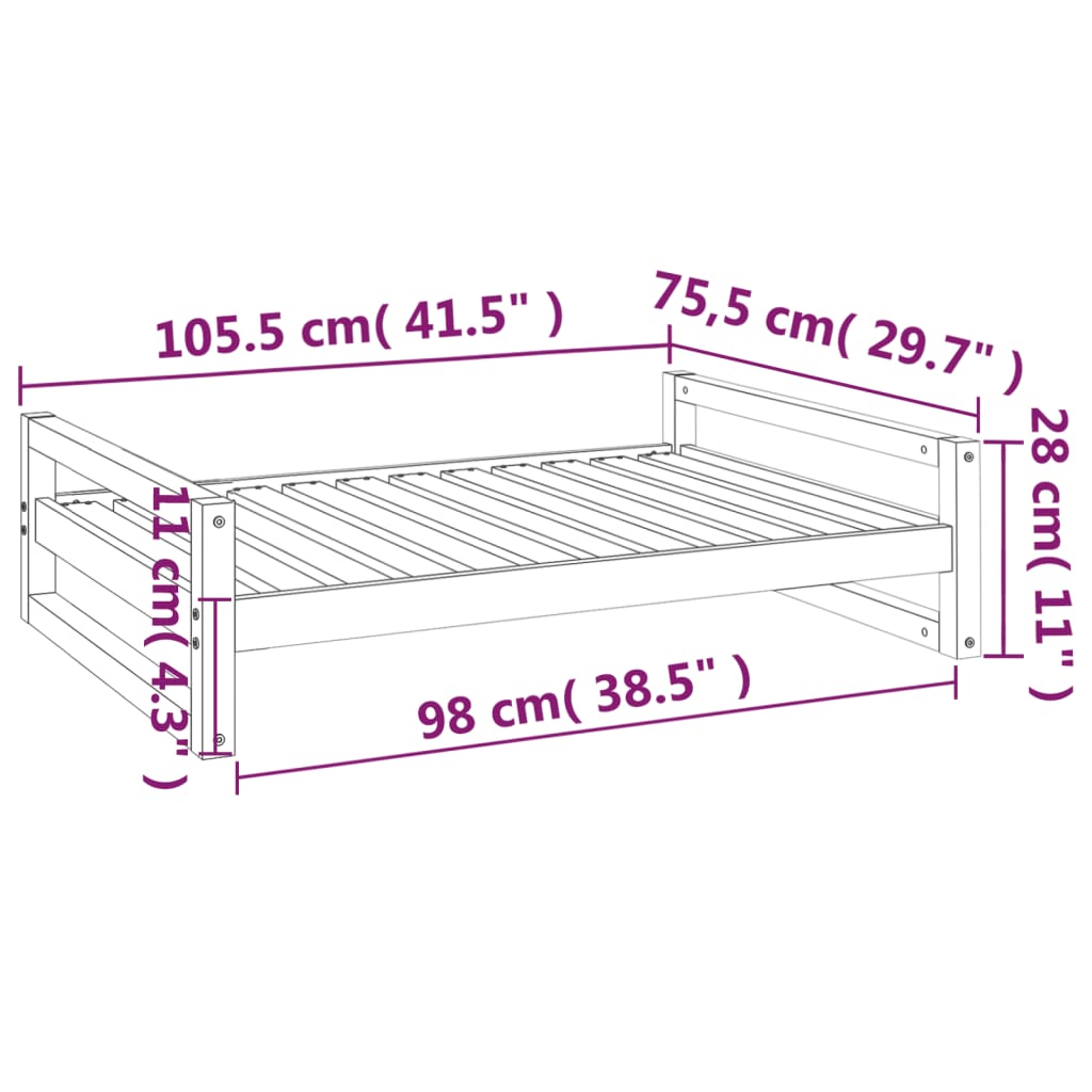 vidaXL Koiransänky musta 105,5x75,5x28 cm täysi mänty