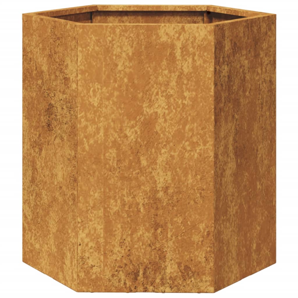 vidaXL Puutarhakukkalaatikko kuusikulma 46x40x45 cm Corten teräs