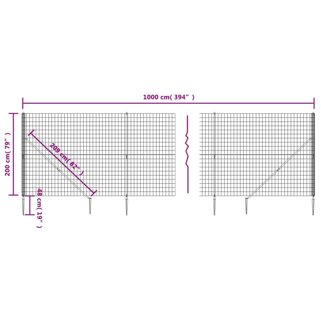 vidaXL Verkkoaita maapiikeillä vihreä 2x10 m