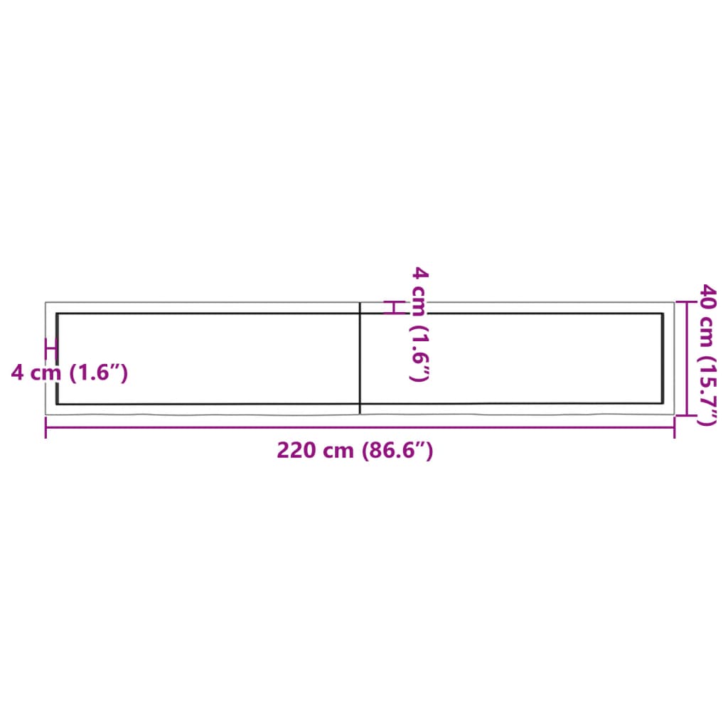 vidaXL Kylpyhuoneen työtaso v.ruskea 220x40x(2-4)cm käsitelty täyspuu