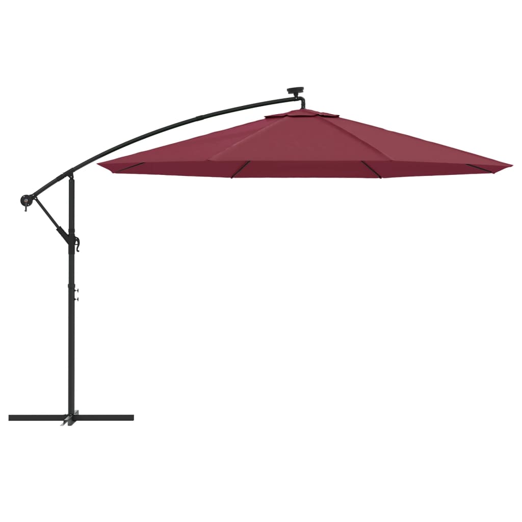 vidaXL Aurinkovarjo cantilever LED-valoilla 350 cm viininpunainen