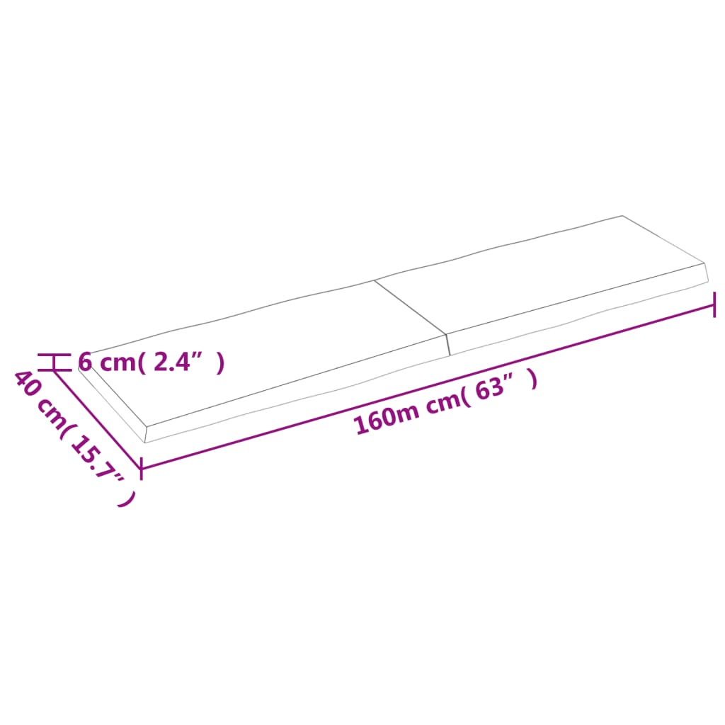 vidaXL Pöytälevy ruskea 160x40x(2-6)cm käsitelty täystammi elävä reuna