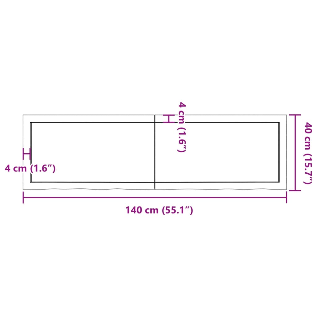 vidaXL Kylpyhuoneen työtaso t.ruskea 140x40x(2-6)cm käsitelty täyspuu