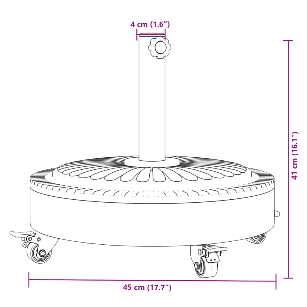 vidaXL Aurinkovarjon jalusta pyörillä Ø38/48 mm tangolle 27 kg pyöreä