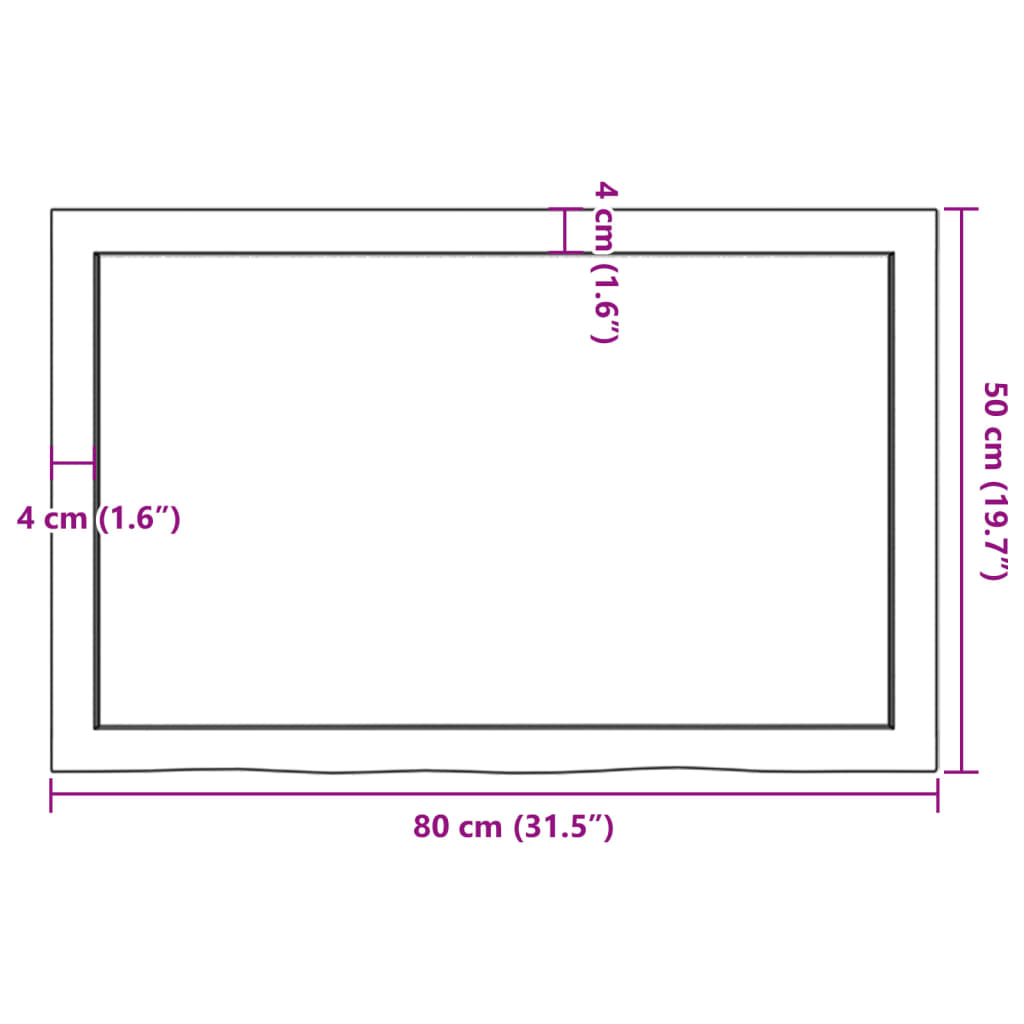 vidaXL Kylpyhuoneen työtaso v.ruskea 80x50x(2-4)cm käsitelty täysi puu