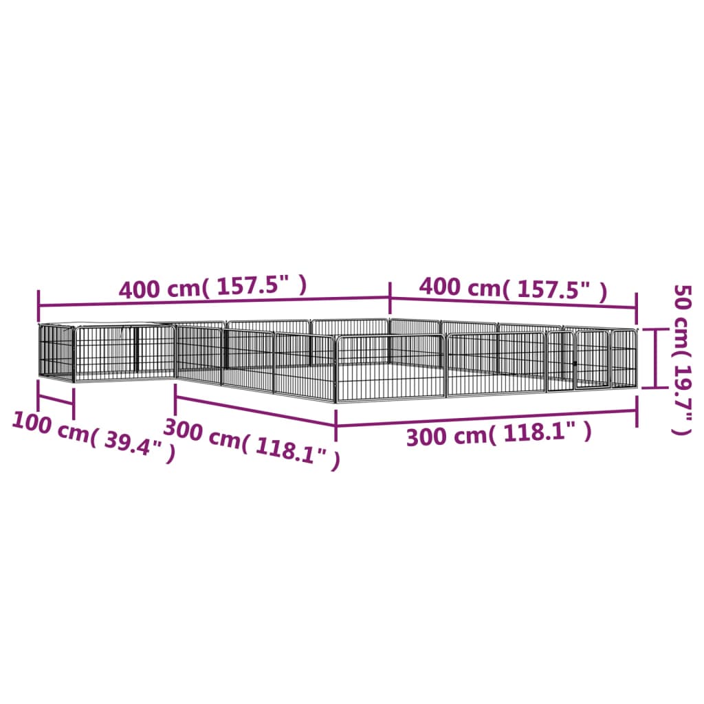 vidaXL Koiranhäkki 16 paneelia musta 100x50 cm jauhemaalattu teräs