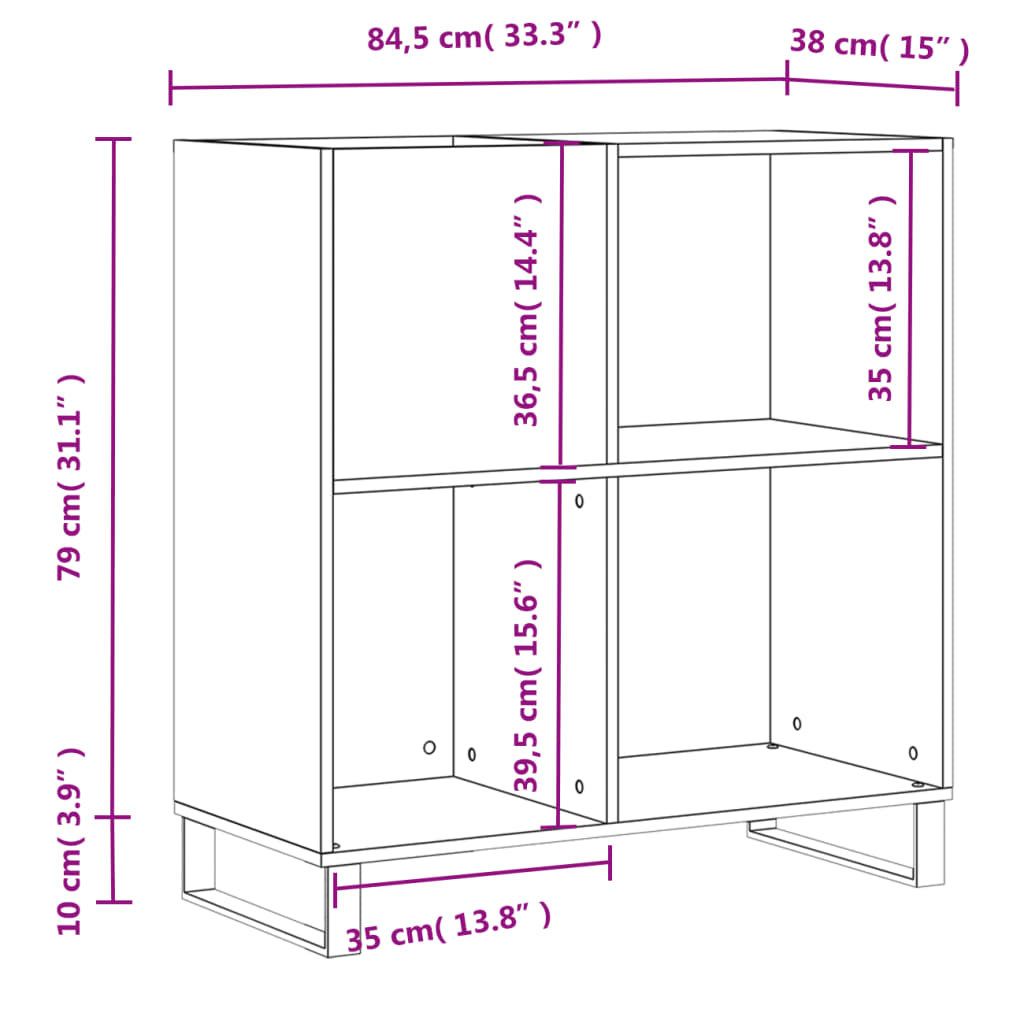 vidaXL LP-levyjen säilytyskaappi Sonoma-tammi 84,5x38x89 cm puu