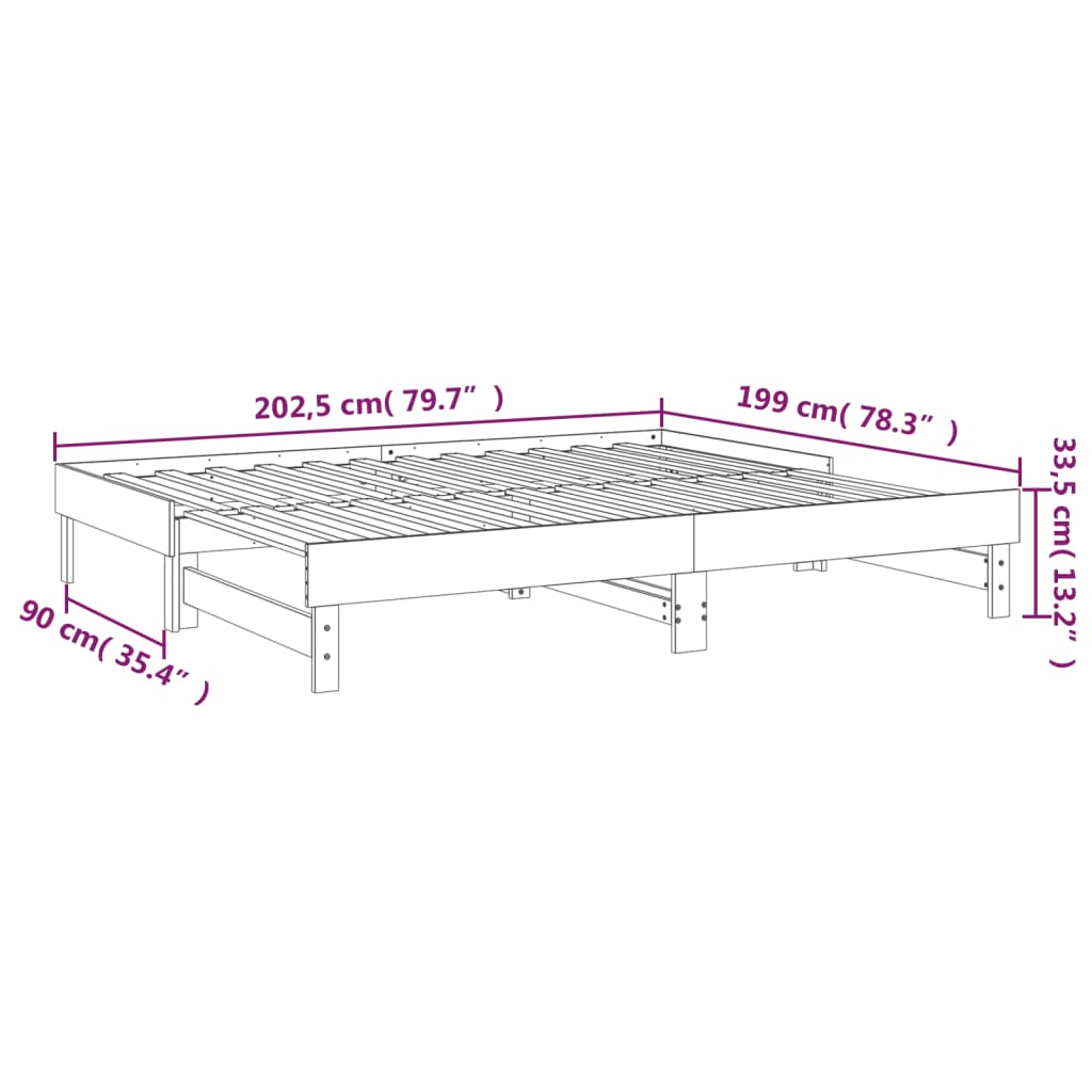 vidaXL Sohvasänky ulosvedettävä hunajanruskea 2x(100x200) cm mänty