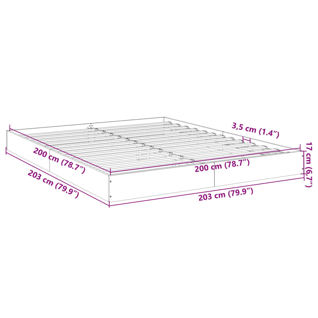 vidaXL Sängynrunko Sonoma-tammi 200x200 cm tekninen puu