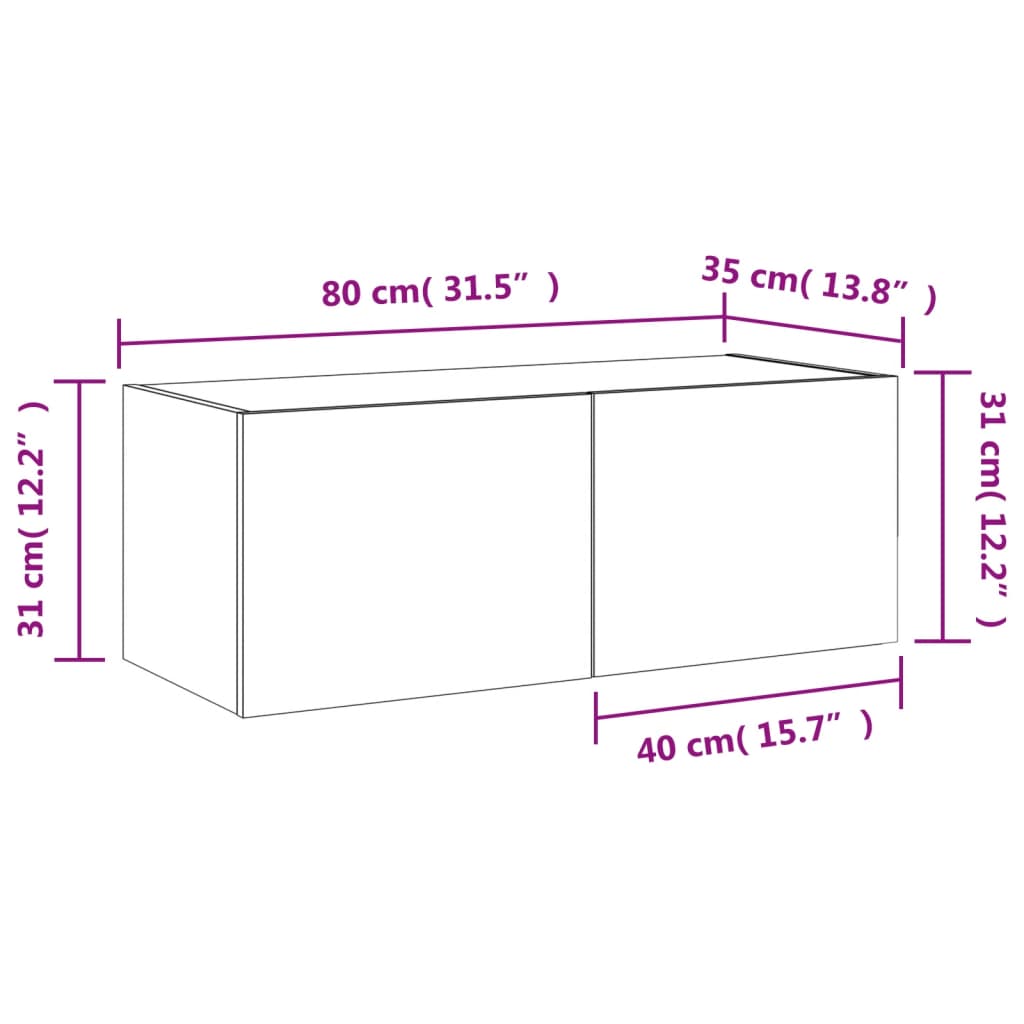 vidaXL TV-seinäkaappi LED-valoilla ruskea tammi 80x35x31 cm