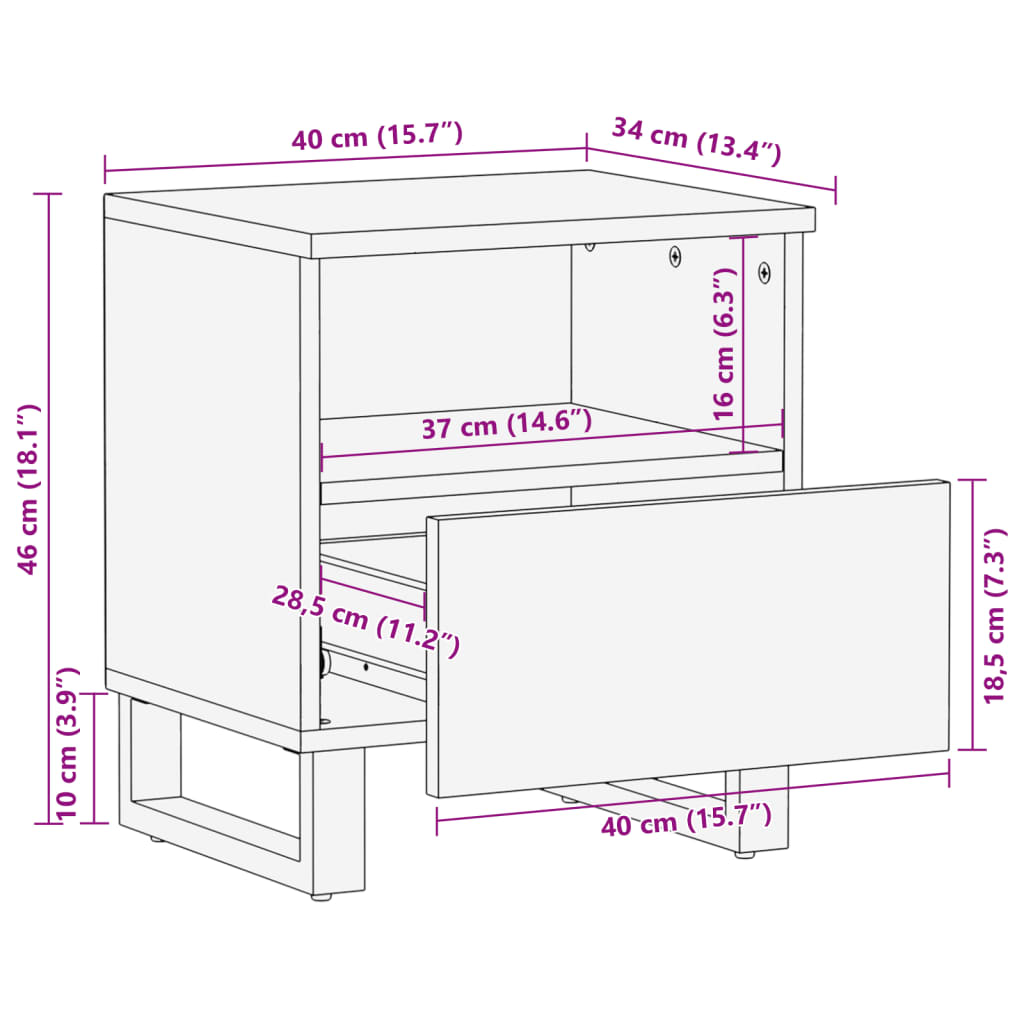 vidaXL Yöpöydät 2 kpl 40x34x46 cm täysi valkaistu mangopuu