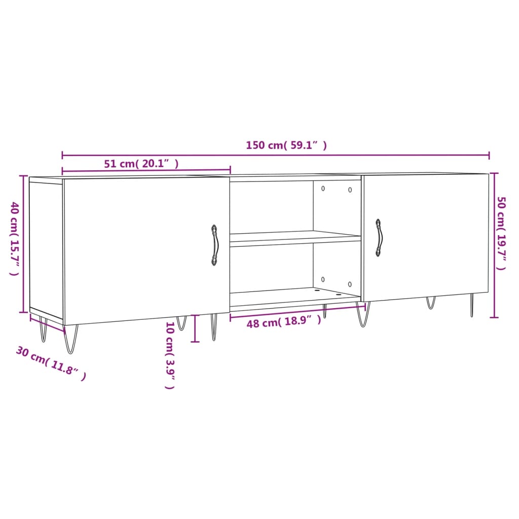 vidaXL TV-taso betoninharmaa 150x30x50 cm tekninen puu