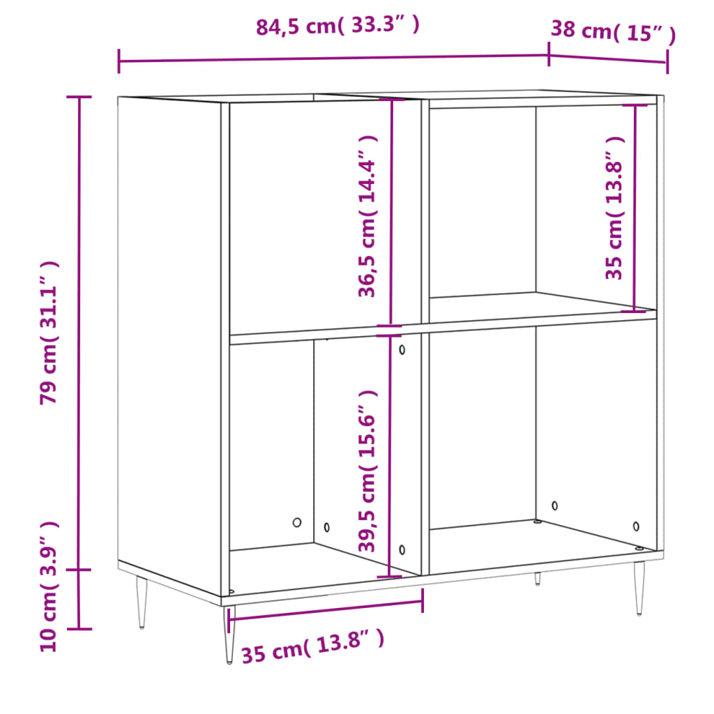 vidaXL LP-levyjen säilytyskaappi Sonoma-tammi 84,5x38x89 cm puu