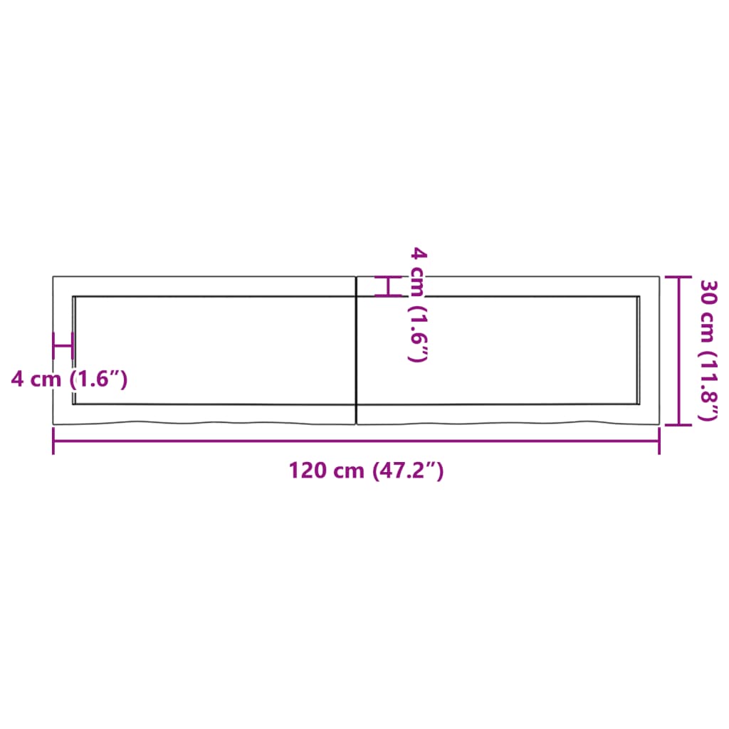 vidaXL Kylpyhuoneen työtaso v.ruskea 120x30x(2-6)cm käsitelty täyspuu