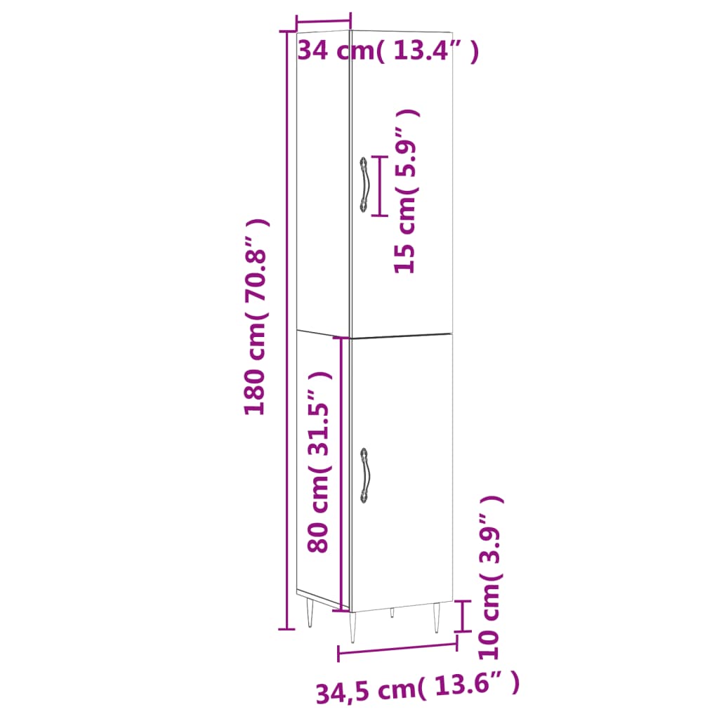 vidaXL Kaappi harmaa Sonoma 34,5x34x180 cm tekninen puu