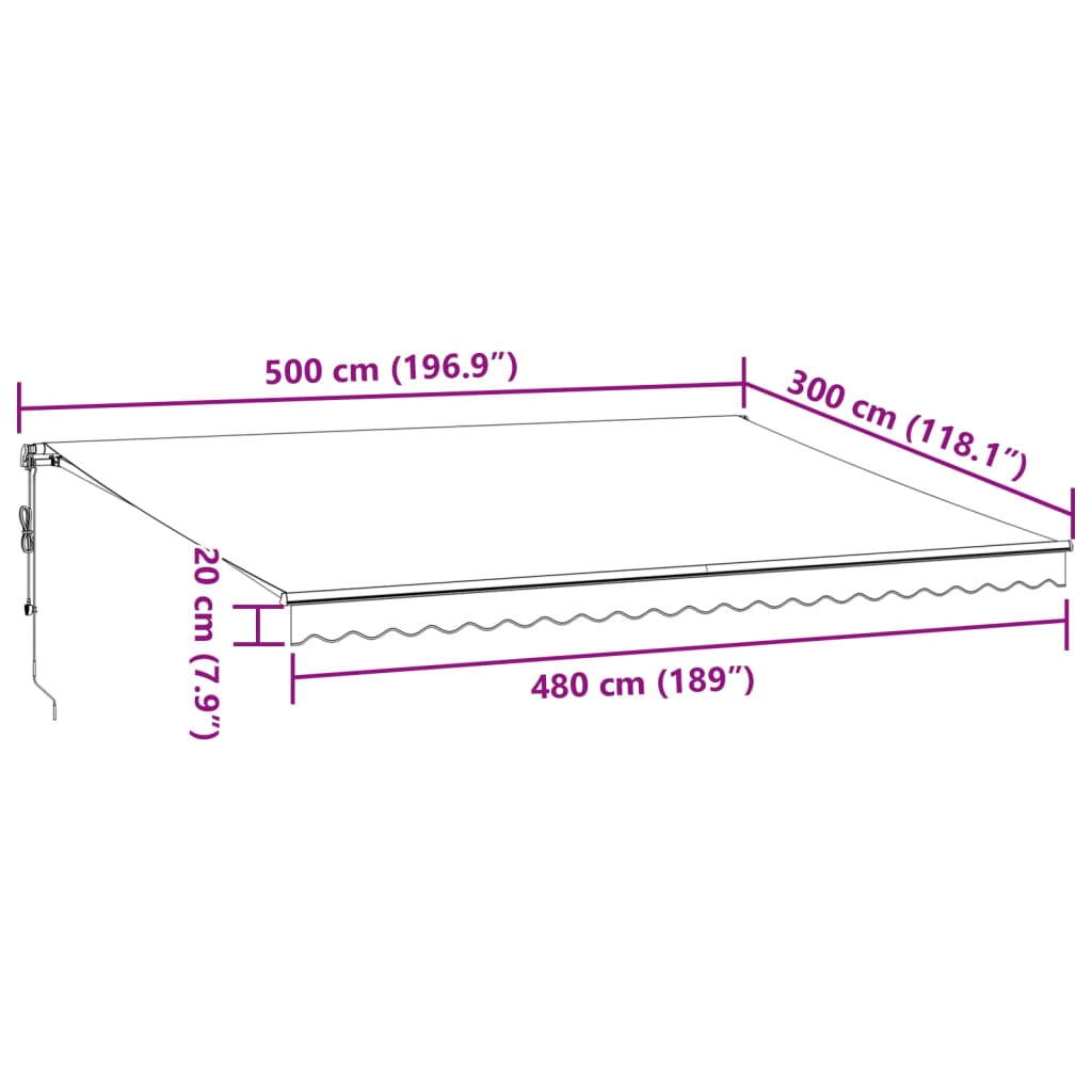 vidaXL Automaattimarkiisi LEDit antrasiitti/valkoinen 500x300 cm