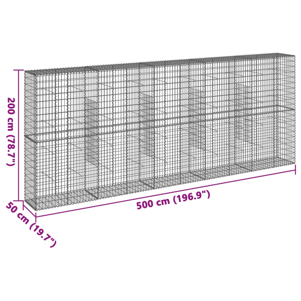 vidaXL Kivikori katolla 500x50x200 cm galvanoitu rauta