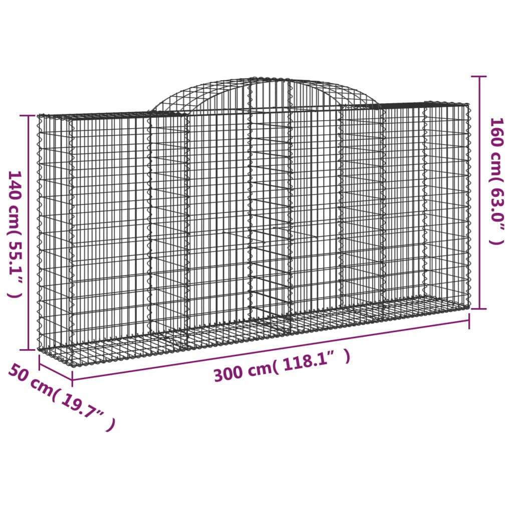 vidaXL Kaarevat kivikorit 10 kpl 300x50x140/160 cm galvanoitu rauta