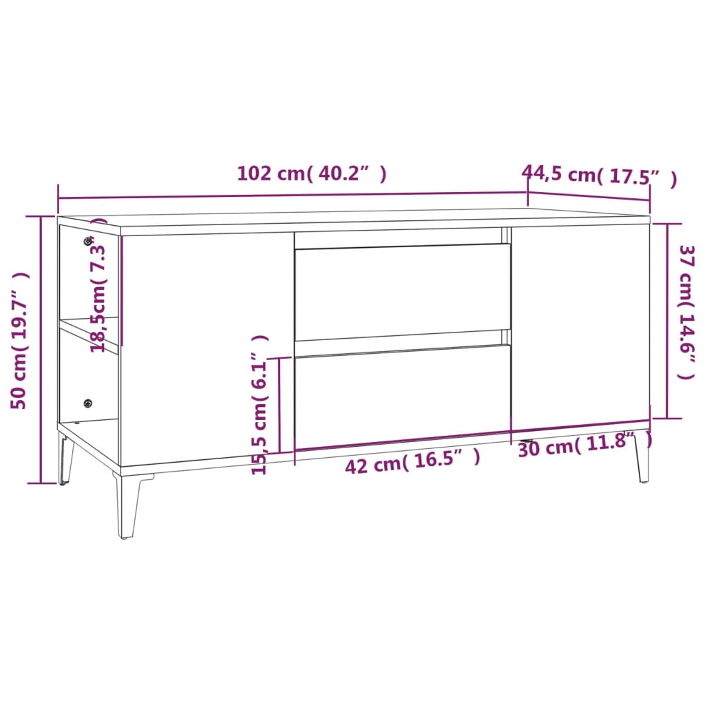 vidaXL TV-taso valkoinen 102x44,5x50 cm tekninen puu