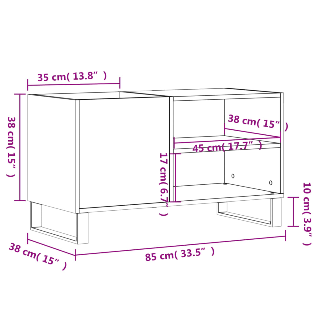 vidaXL LP-levyjen säilytyskaappi harmaa Sonoma 85x38x48 cm puu