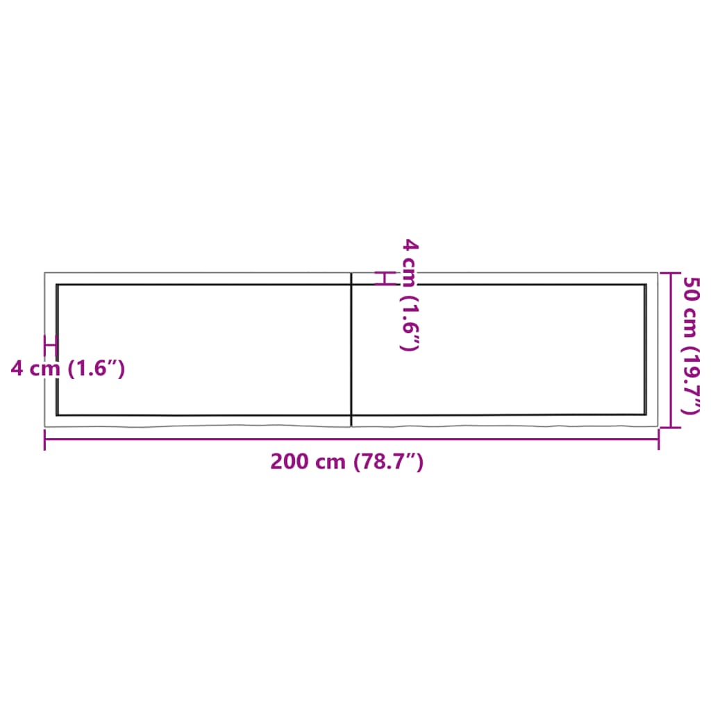 vidaXL Pöytälevy 200x50x(2-4) cm käsittelemätön täystammi