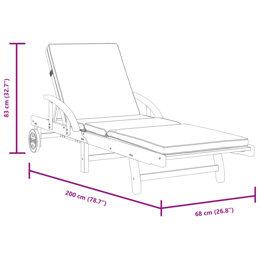 vidaXL Aurinkotuolit 2 kpl pehmusteella 200x68x83 cm täysi akasiapuu