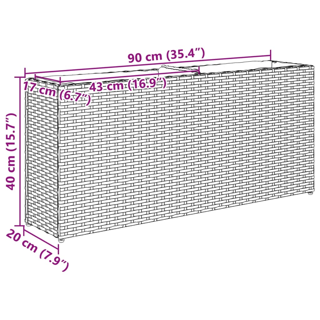 vidaXL Ulkokukkalaatikot 2 ruukkua 2kpl rusk. 90x20x40 cm polyrottinki