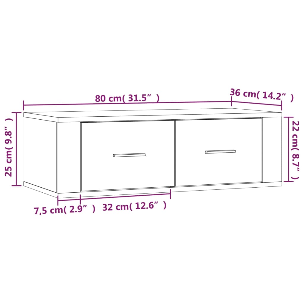 vidaXL Seinä TV-taso betoninharmaa 80x36x25 cm tekninen puu