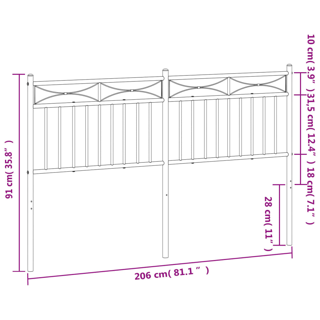 vidaXL Metallinen sängynpääty musta 200 cm