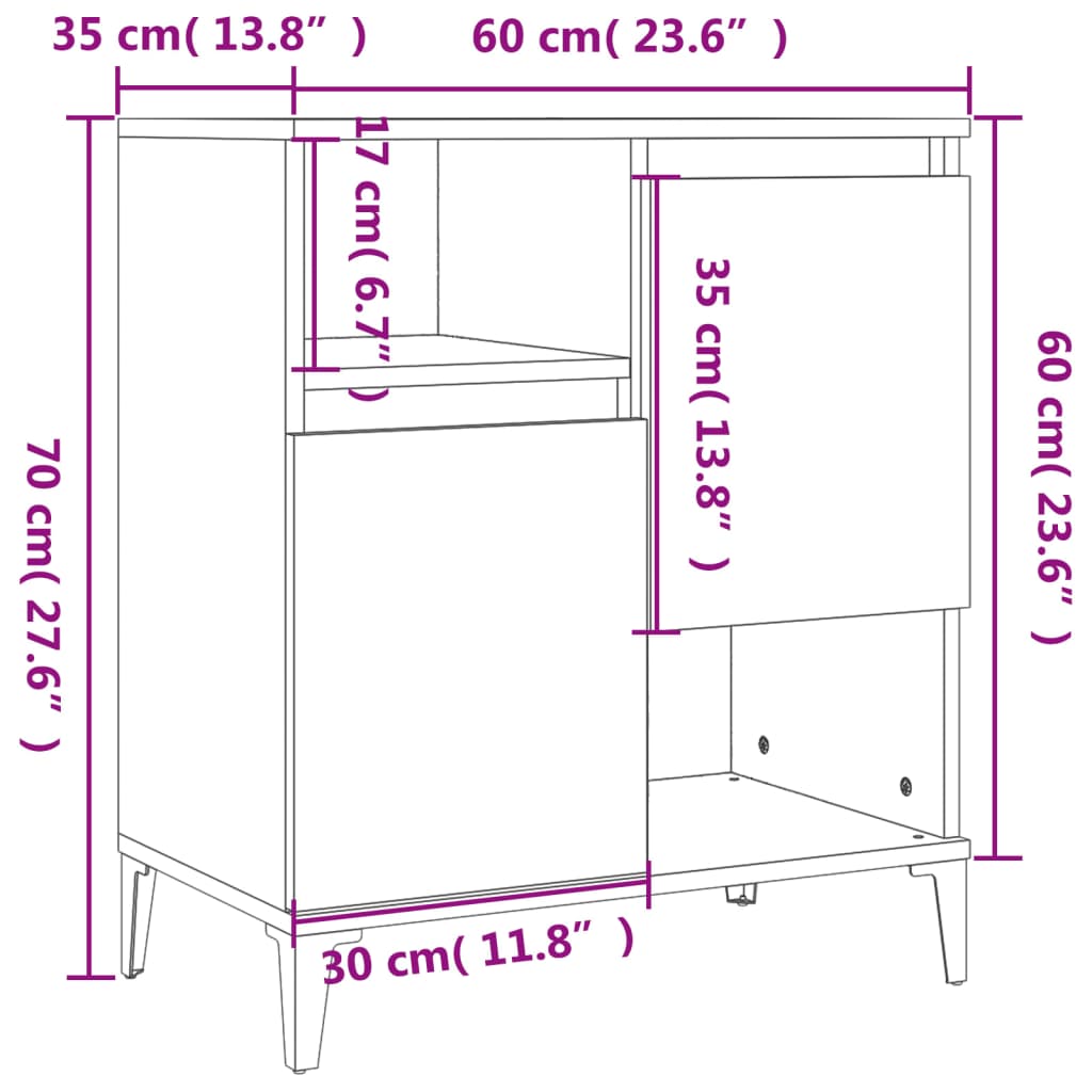 vidaXL Senkit 2 kpl musta 60x35x70 cm tekninen puu